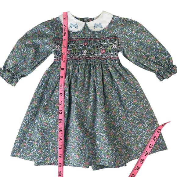 Vintage Polly Flinders Cotton Floral Embroidered Smocked Dress Cottage Size 4T - Picture 8 of 10